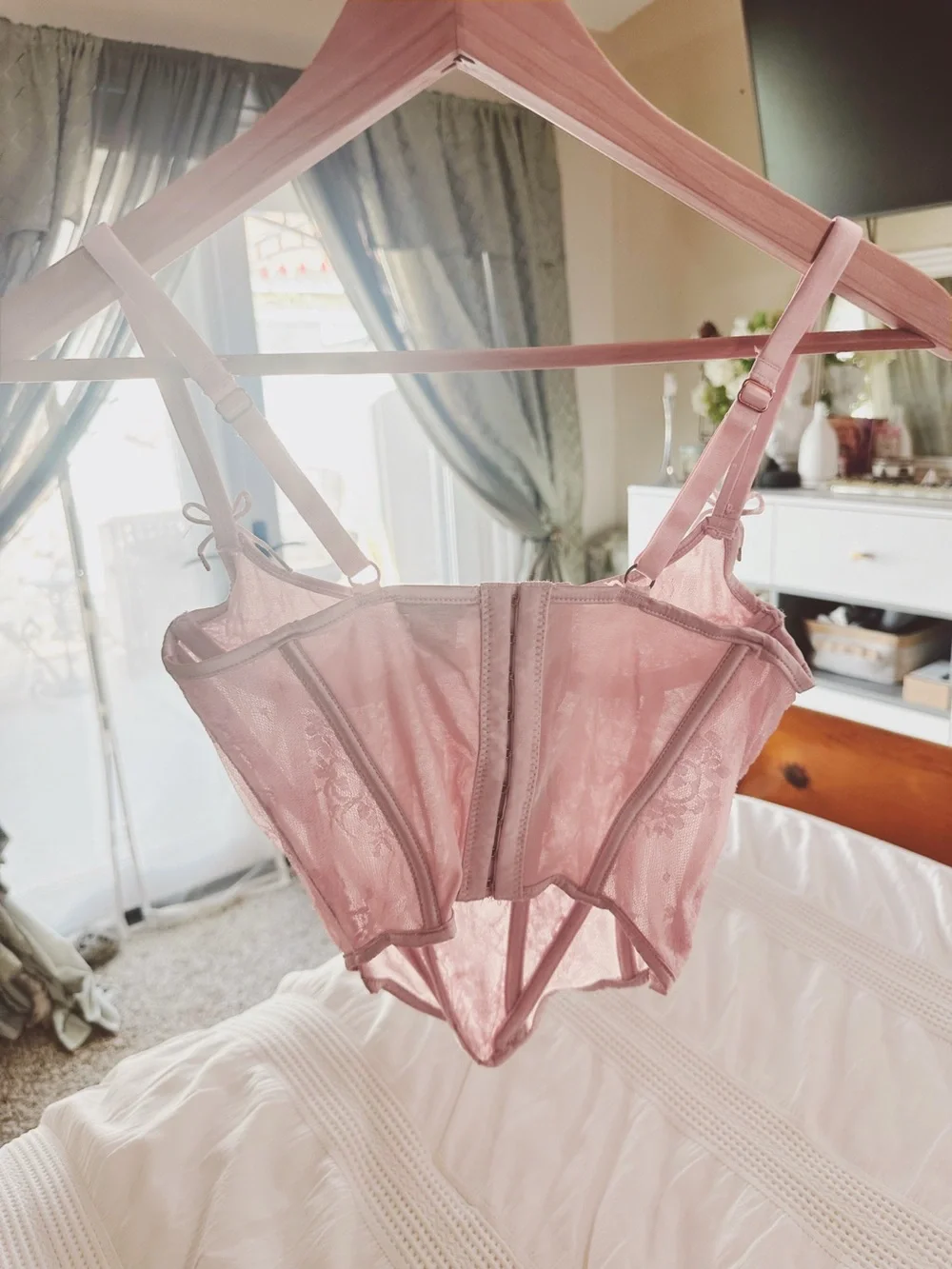Sheer Lace Corset - Blush Pink